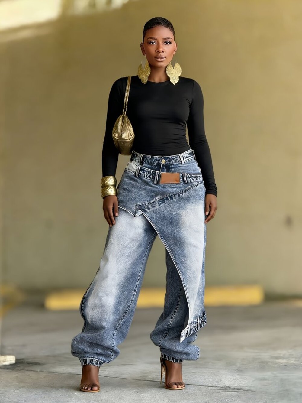Washed Asymmetrical High-Waist Wide-Leg Jeans | Statement Streetwear Denim